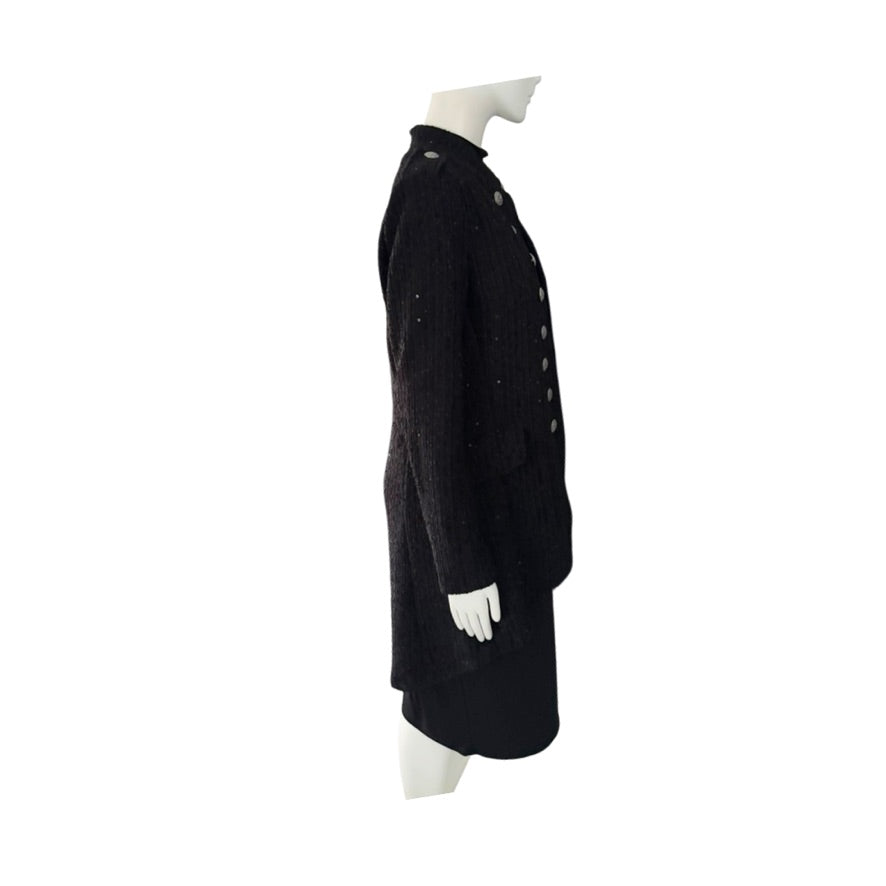 Black coat on a mannequin against a white background