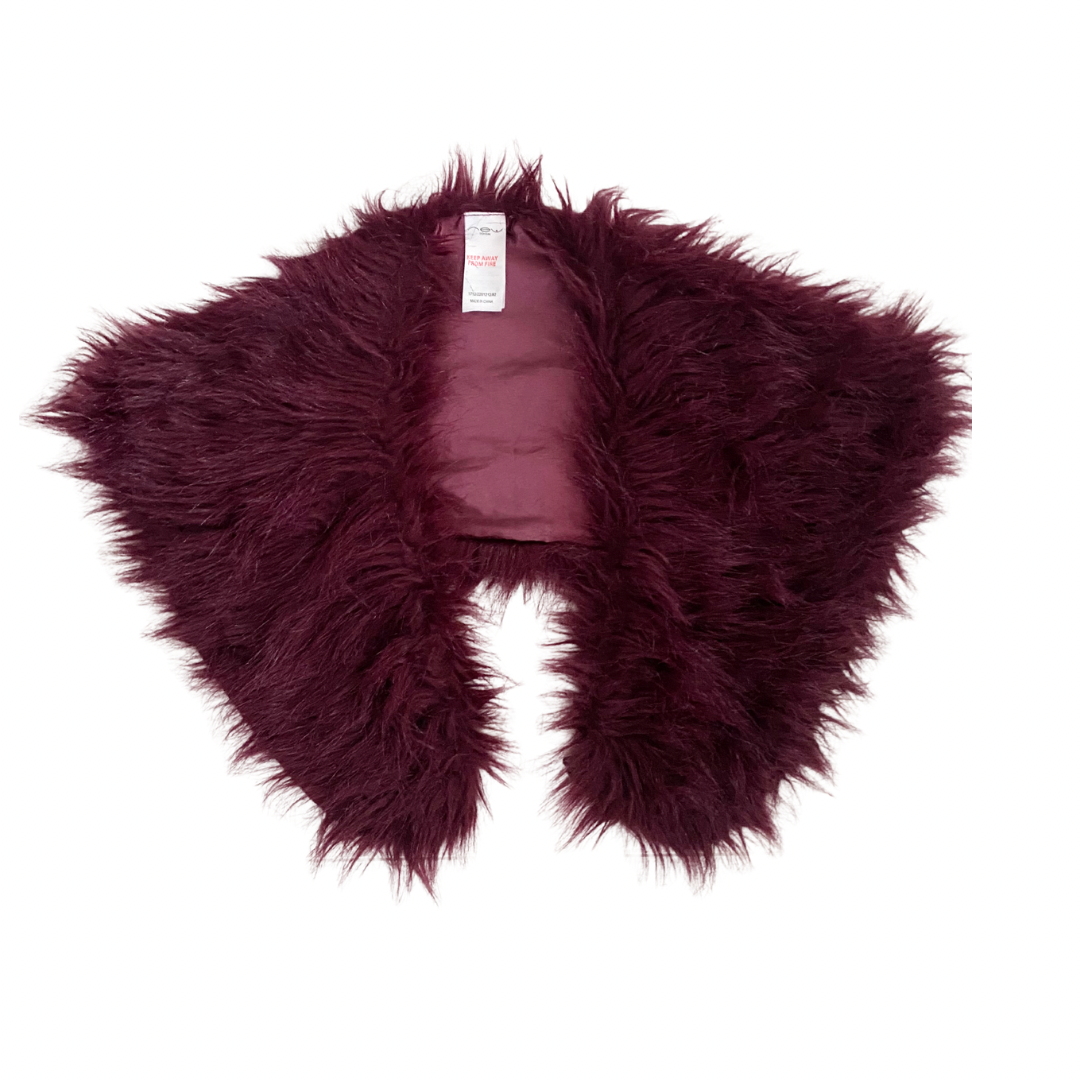 Burgundy fluffy shrug on a white background