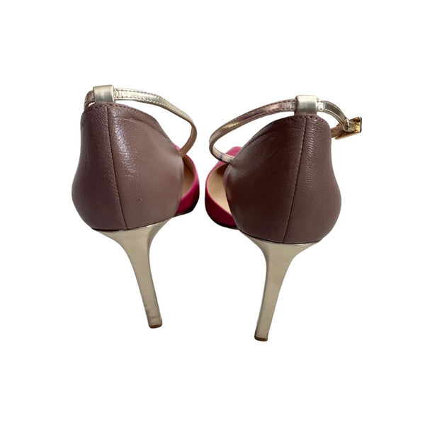 Nine West Ankle Strap Leather Stiletto Pink Brown SIZE 41 - Preloved