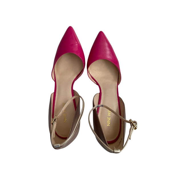Nine West Ankle Strap Leather Stiletto Pink Brown SIZE 41 - Preloved