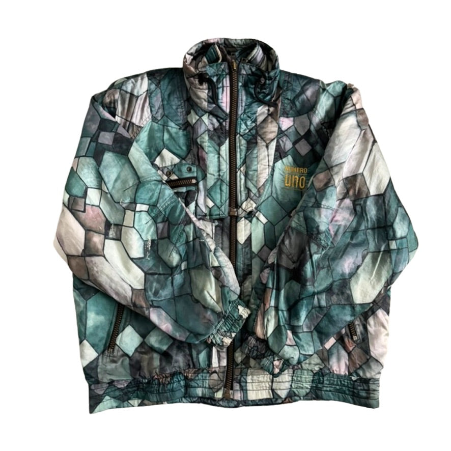 Multicolored patterned jacket on a white background