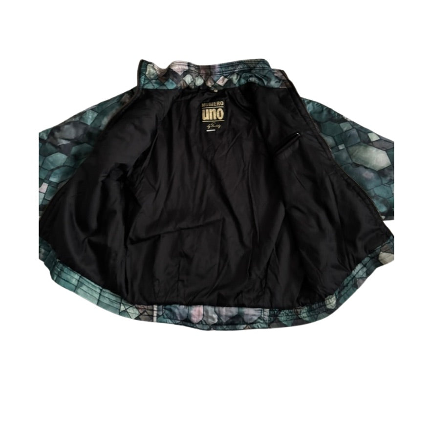Black jacket with floral lining on a white background