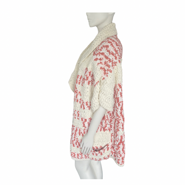 Oversized Chunky Knit Sleeveless Cardigan Pink Cream SIZE 16 - Preloved