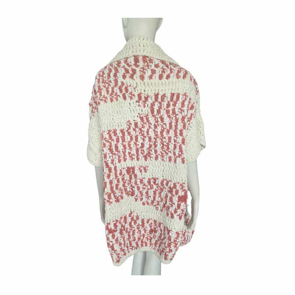 Oversized Chunky Knit Sleeveless Cardigan Pink Cream SIZE 16 - Preloved