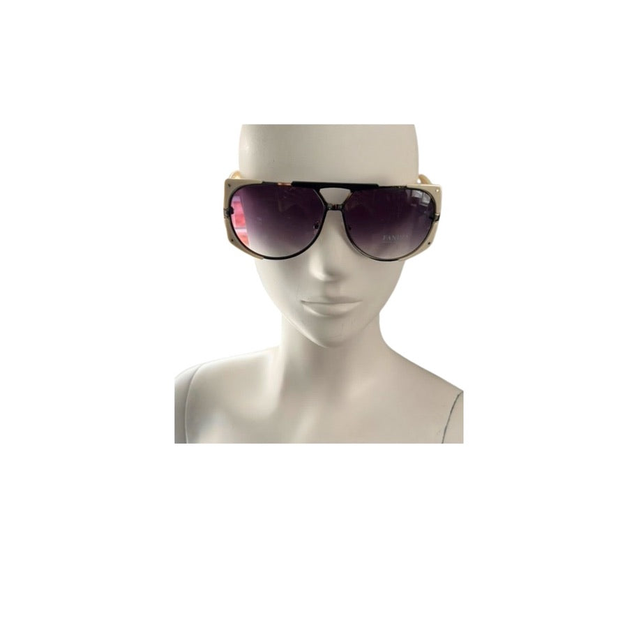 Sunglasses on a mannequin head with a white background