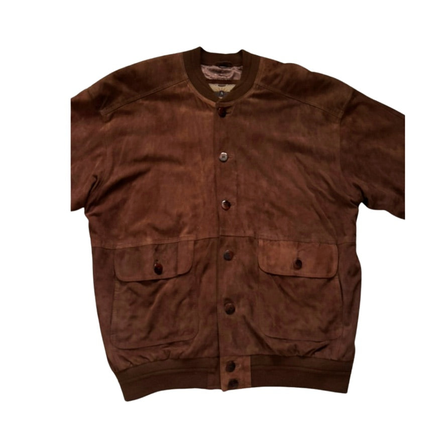 Brown jacket with button details on a white background