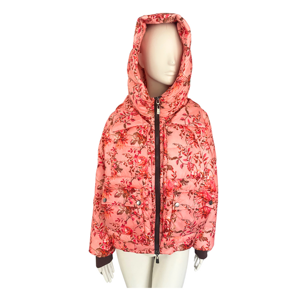 PINKO Eolie Down Floral Puffer Jacket Pink SIZE 12 - New