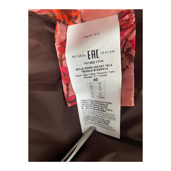 PINKO Eolie Down Floral Puffer Jacket Pink SIZE 12 - New