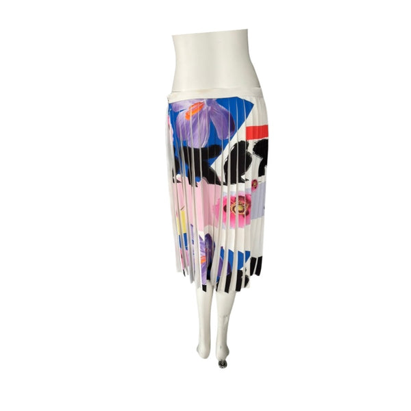 Colorful skirt on a mannequin against a white background