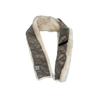 Quilted scarf with fur trim on a white background
