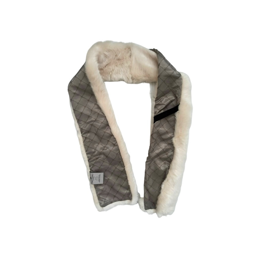 Quilted scarf with fur trim on a white background