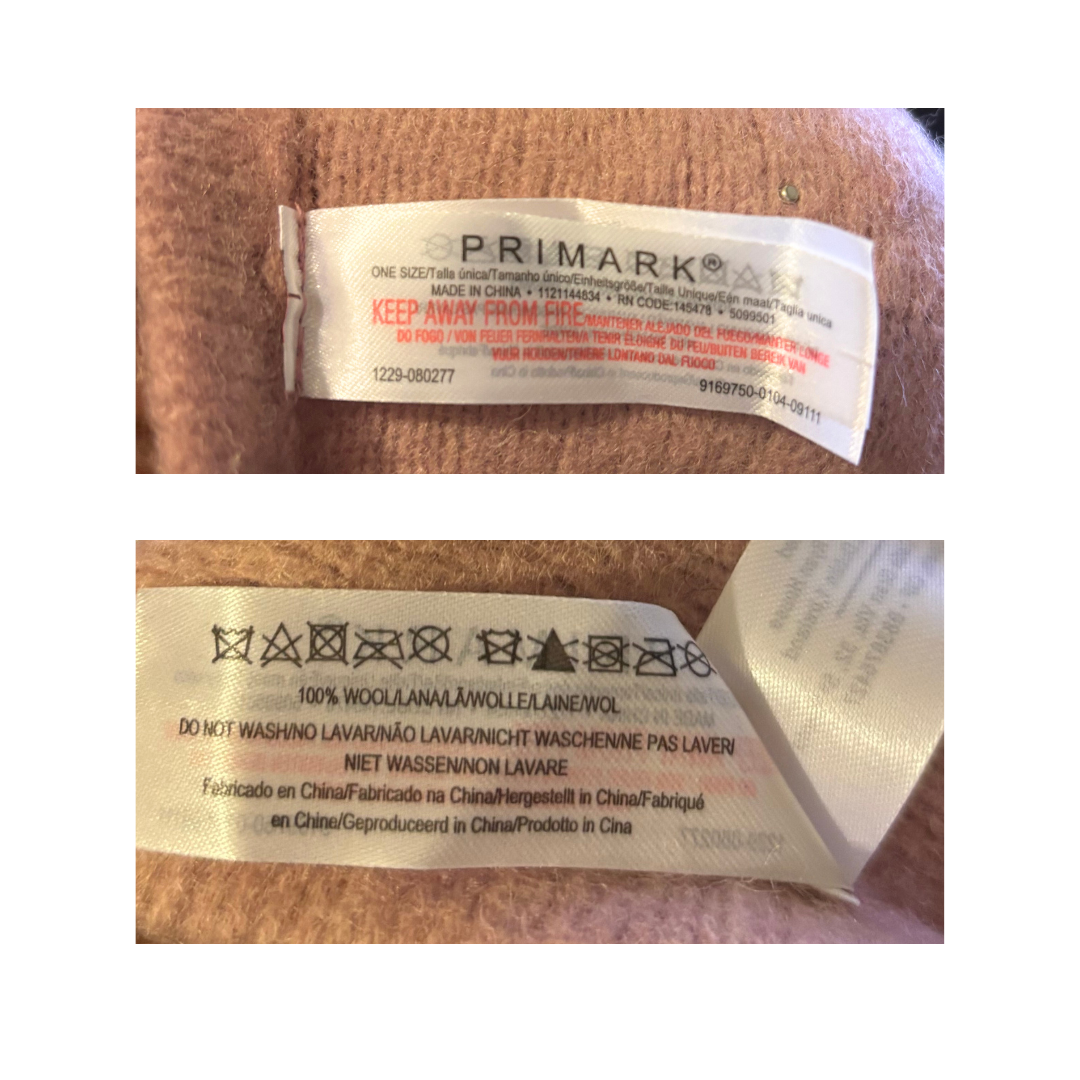 Primark label on a pink fabric background