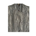 Charcoal leather vest with geometric patterns on a white background