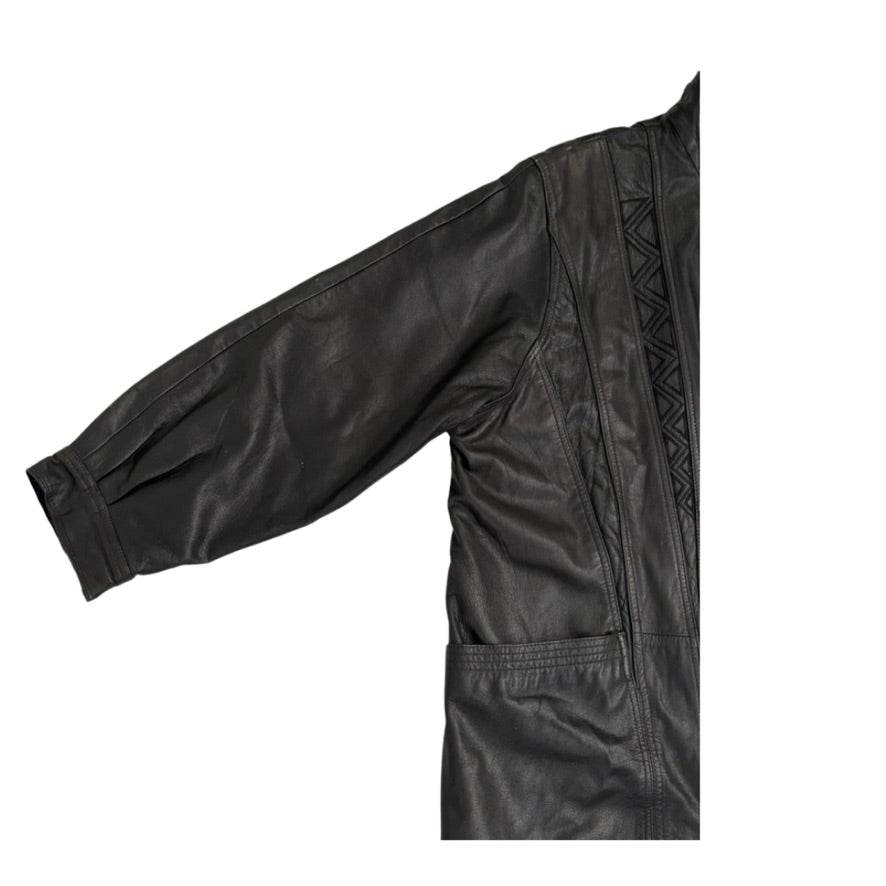 Black leather jacket with a white background