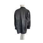 Black leather jacket on a mannequin against a white background