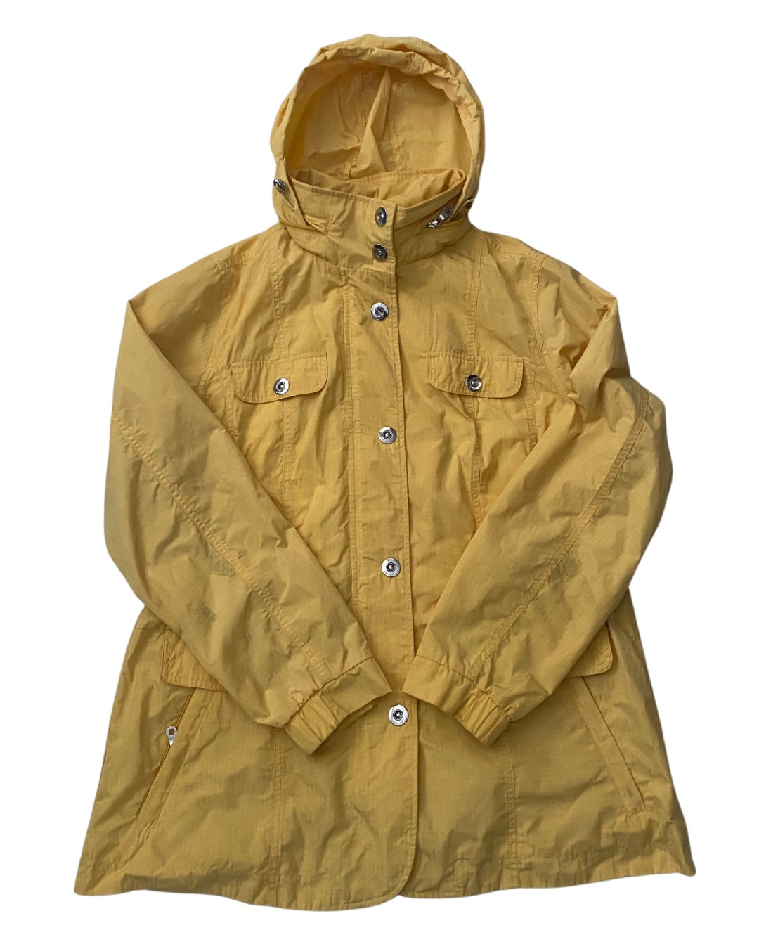 Yellow raincoat with a hood on a white background