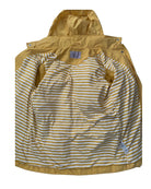 Yellow and white striped jacket with a hood on a white background