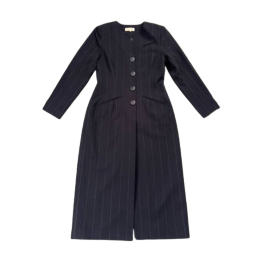 Black pinstripe coat on a white background