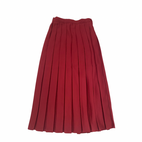 Vintage TAGG red pleated midi skirt, size 12, with structured pleats, laid 