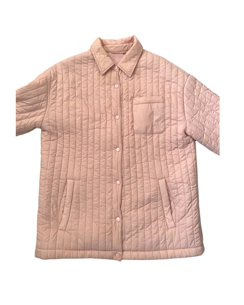 Quilted pink jacket on a white background