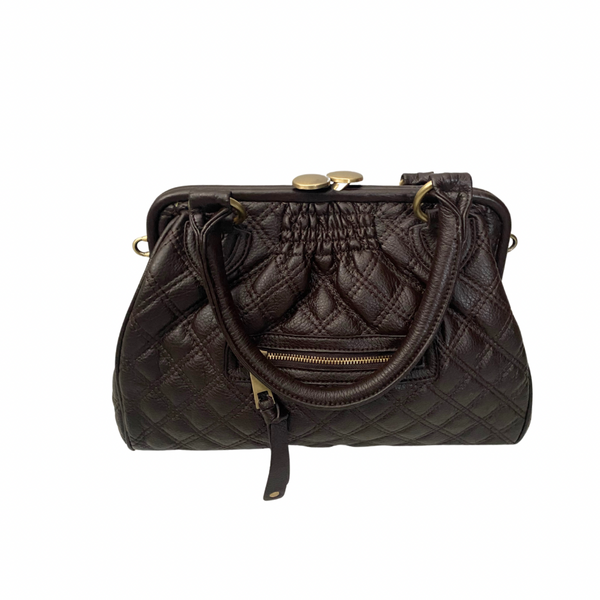 Quilted Top Handle Satchel Bag Brown -Preloved
