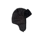 Black quilted aviator hat on a white background
