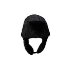 Black fur-trimmed winter hat on a white background