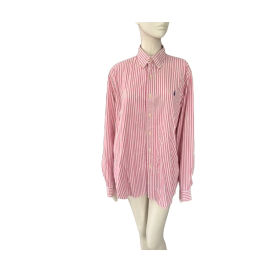 Pink striped shirt on a mannequin against a white background