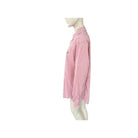 Mannequin wearing a pink and white striped shirt on a white background