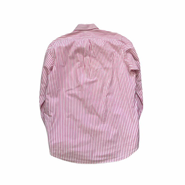 Pink and white striped shirt on a white background