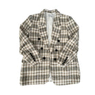 Plaid blazer with black buttons on a white background