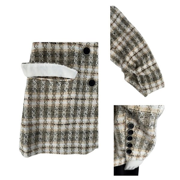 Plaid patterned product with buttons on a white background
