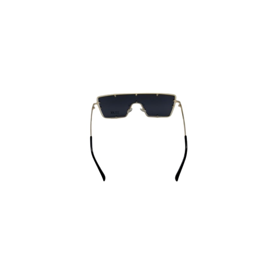 Sunglasses with black frames and dark lenses on a white background