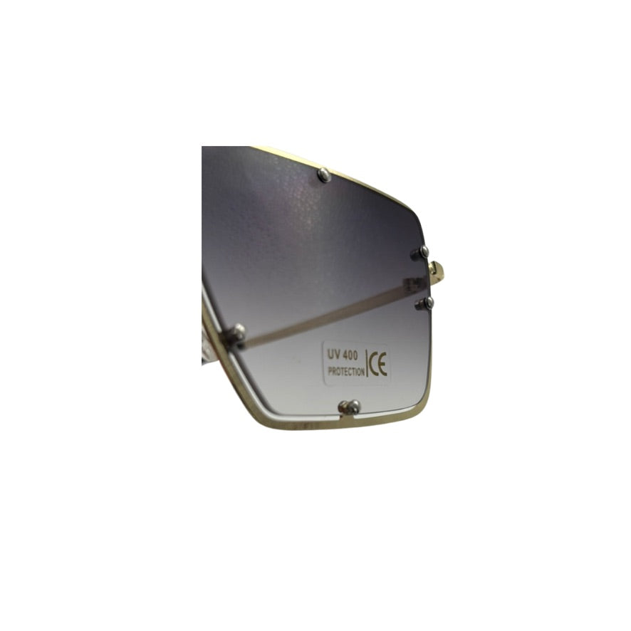 Sunglasses with reflective lenses on a white background