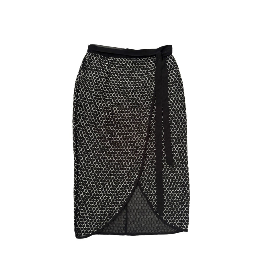 Black and silver patterned skirt on a white background