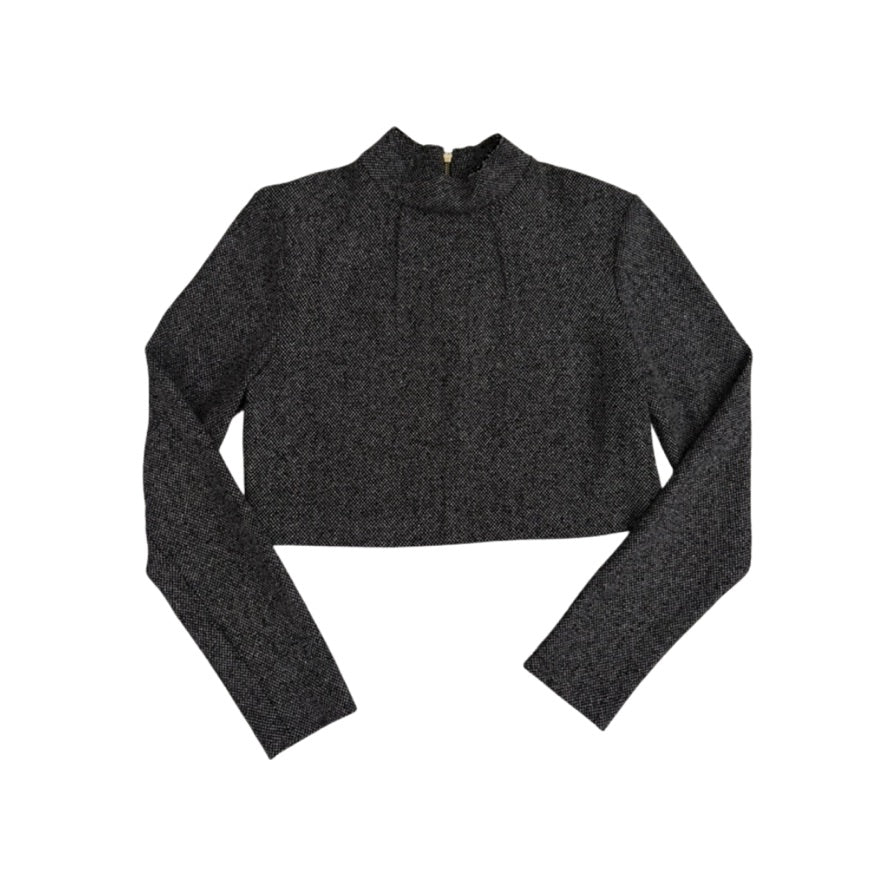 Dark gray long-sleeve crop top on a white background