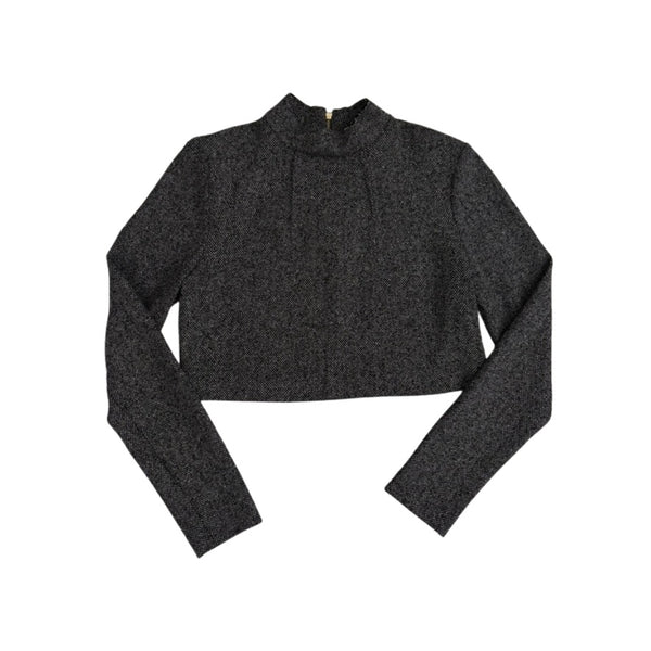 Dark gray long-sleeve crop top on a white background