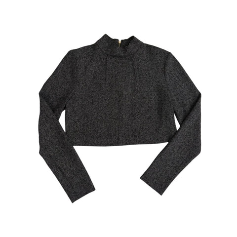 Dark gray long-sleeve crop top on a white background