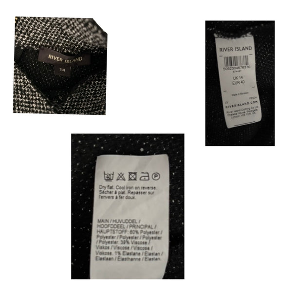 Close-up of River Island label on a textured fabric background