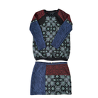 Patterned sweater and skirt set on a white background