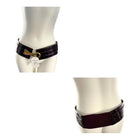 Two burgundy leather belts with metal buckles on a white background