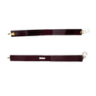 Two burgundy leather belts with gold and silver buckles on a white background