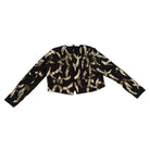 Black sweater with gold abstract pattern on a white background