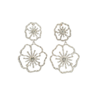 Pair of silver floral earrings on a white background