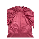 Pink satin dress with puff sleeves on a white background