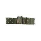 Green belt with silver studs and buckle on a white background