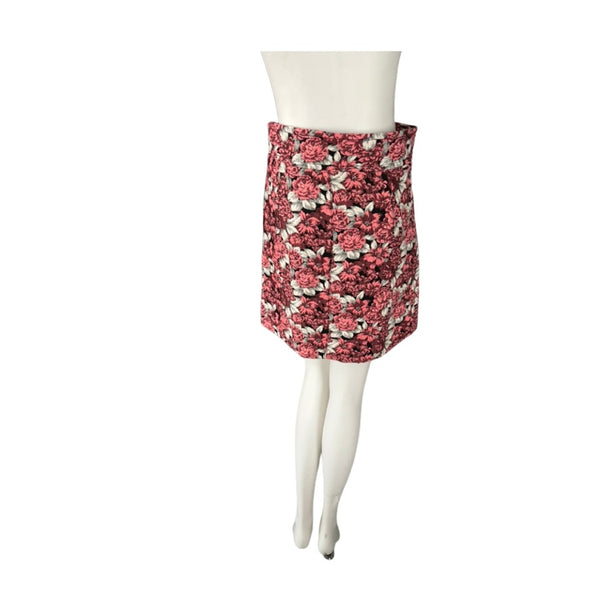 Floral brocade patterned skirt on a mannequin against a white background