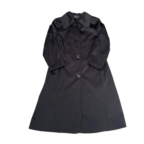 Satin A-Line Midi Coat Black Size 10 - Vintage
