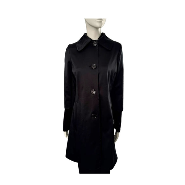 Satin A-Line Midi Coat Black Size 10 - Vintage