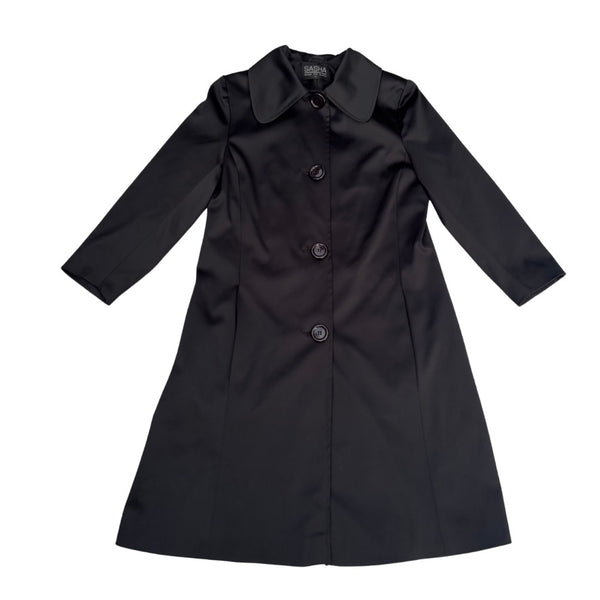 Satin A-Line Midi Coat Black Size 10 - Vintage